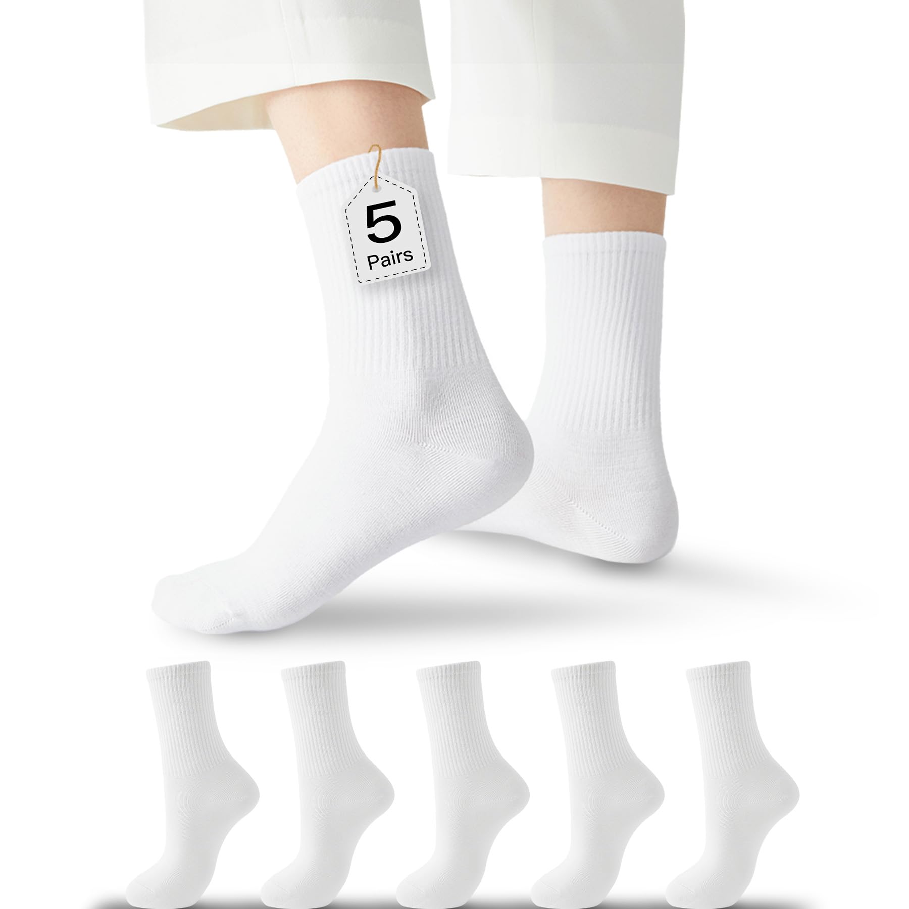 J-BOX Women Breathable Cotton Crew Socks - Cushioned Athletic Socks for Yoga, Running & Casual, 5 Pairs